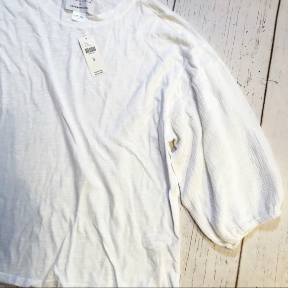 Velvet by Graham & Spencer by Anthropologie white elbow length sleeve top medium - Picture 4 of 6